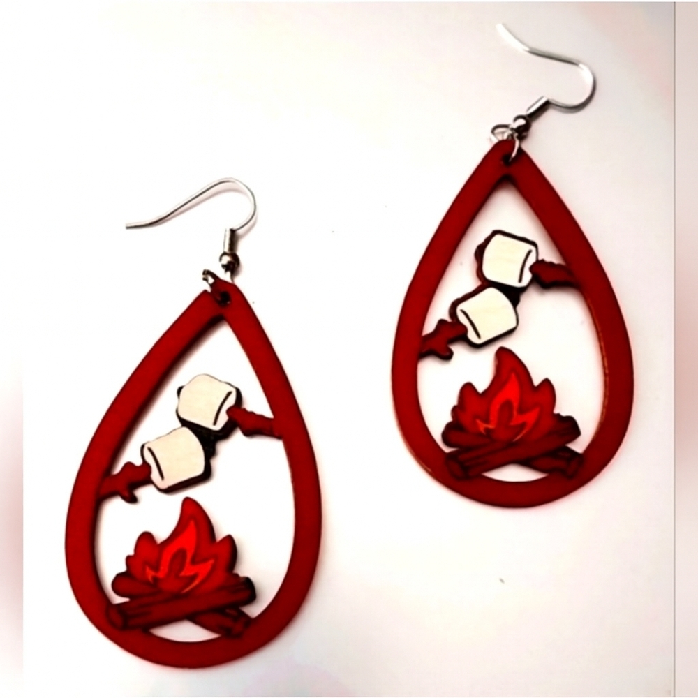 Campfire MARSHMALLOW Lightweight Wood Teardrop Dangle Earrings